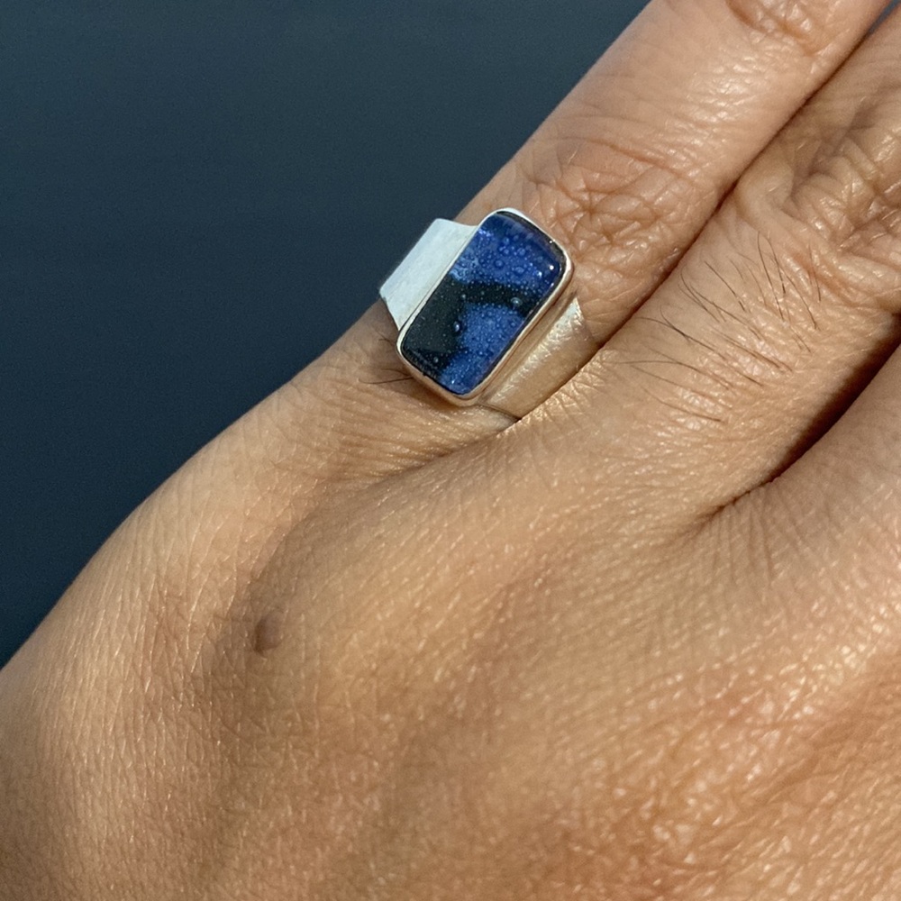 925 Sterling Silver Ring with Handblown Glass Stone Size 6¼ - Picture 9 of 9